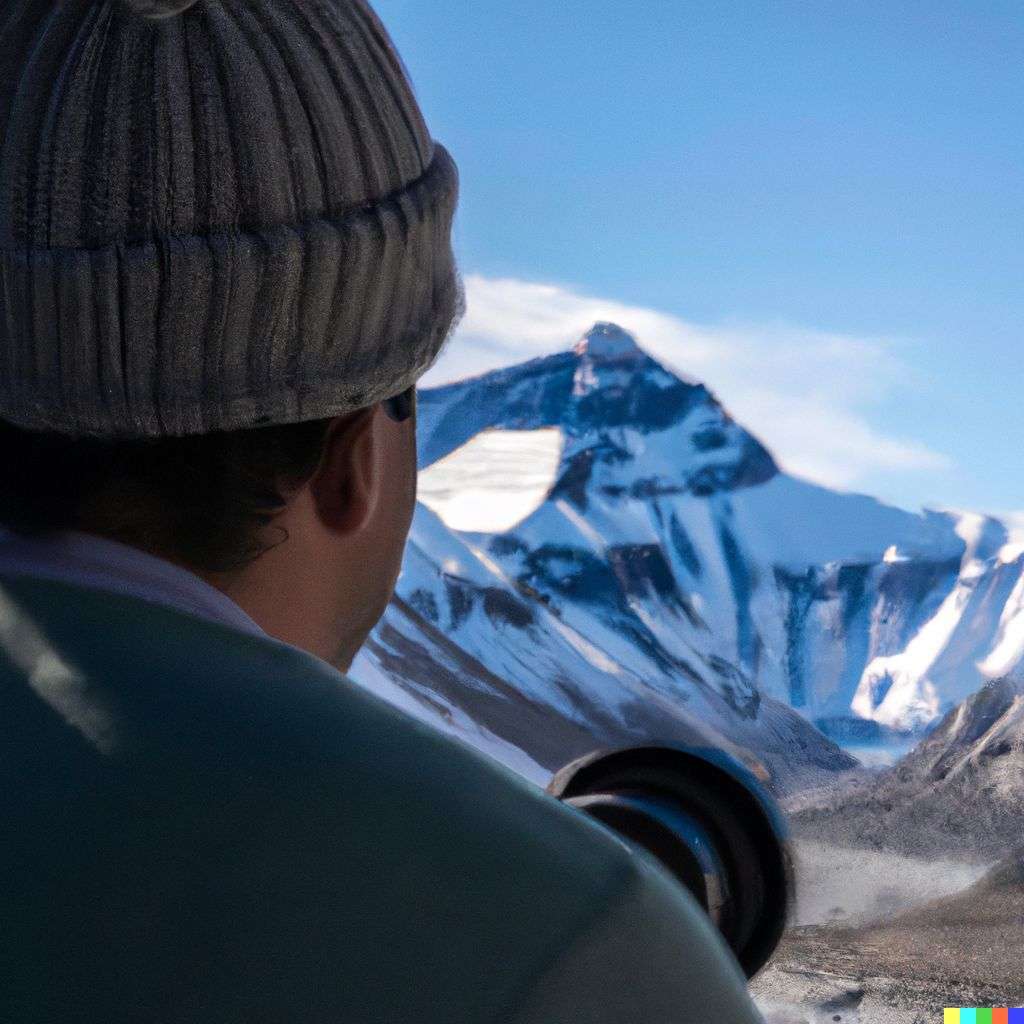 someone gazing at Mount Everest, photograph, over-the-shoulder